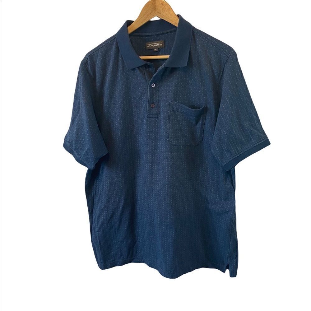 MENS DENVER HAYES Blue Printed Short Sleeve Casual Polo Shirt L
